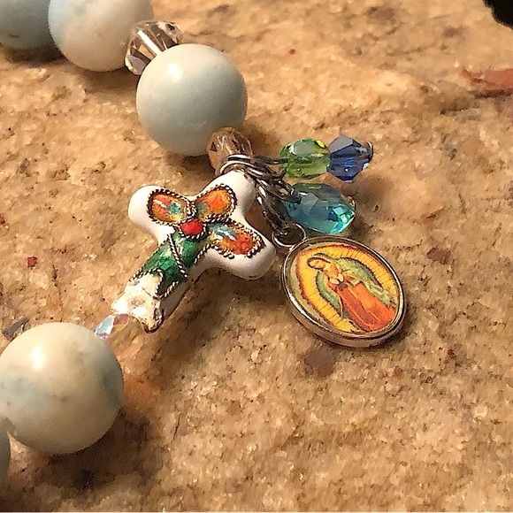 ❤️Amazonite Swarovski Crystal Stretch Bracelet📿Rosary ✝️ - Picture 7 of 9
